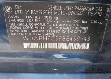 2011 BMW 328I z USA, uszkodzony, nr VIN WBAPH7C59BE459943